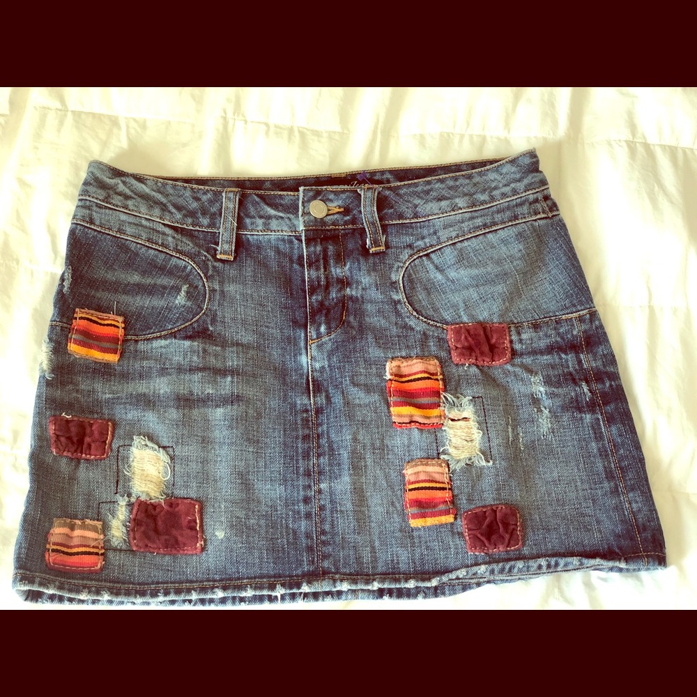 London Jean Mini Denim Skirt with patches
